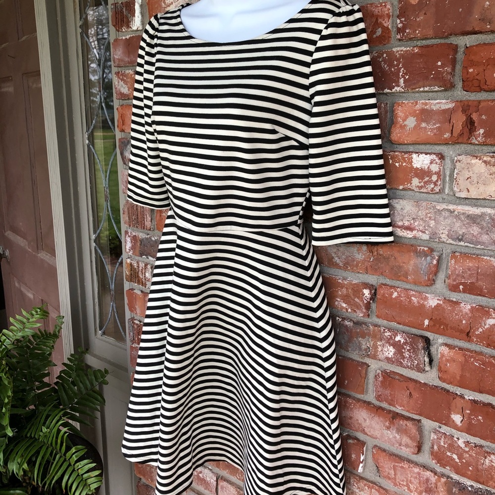 Pixley black/white striped fit & flare dress sz S - Picture 1 of 8